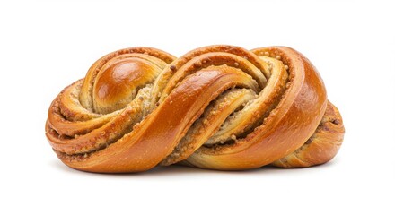 Fototapeta premium Scandinavian cardamom bun with twisted shape isolated on a white background for dessert or bakery photography
