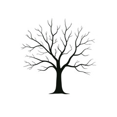 Stylized bare tree silhouette with intricate branches against a white background