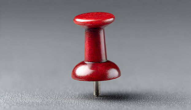 A close-up image of a red pushpin on a gray surface, perfect for highlighting organization, planning, or note-taking in office environments.