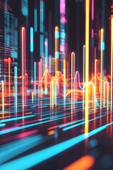 Abstract neon cityscape data flow visualization