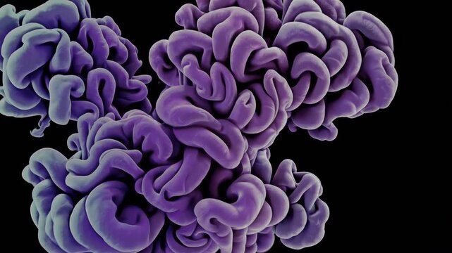 Swirling hues of purple and green create a mesmerizing, abstract dance of color and form against a dark background