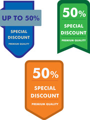 Up to 50% Special Discount Tag Seal Typography Vector design