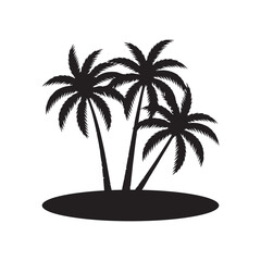 Obraz premium Tropical island with palm trees silhouette vector isolated on white background