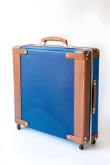 Stylish blue suitcase with wooden accents travel bag