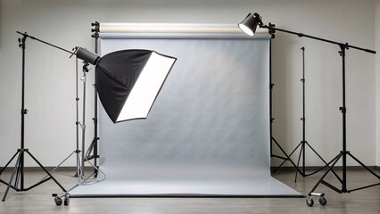 Photography studio setup with backdrop lighting and equipment for professional photoshoots setup studio
