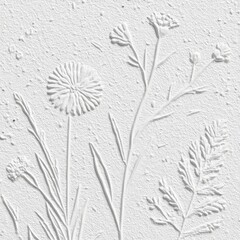 White textured relief print of wildflowers
