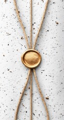 Close-up of a sealed white document with gold wax seal and twine