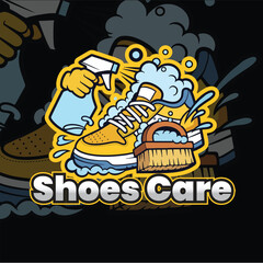 Shoes Care Service: Cartoon Illustration of Cleaning Process