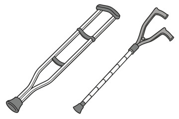 Assistive Devices Illustration Depicting Forearm Crutch and Underarm Crutch Isolated on White Background