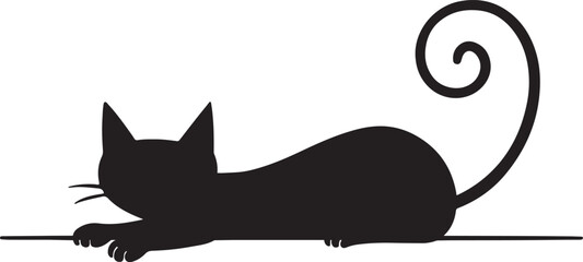 black cat relaxed pose laying silhouette design vector art illustration