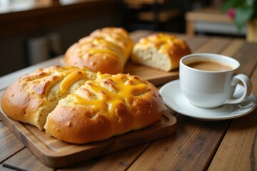 Delicious, golden-brown bread with a drizzle of cheese sauce.