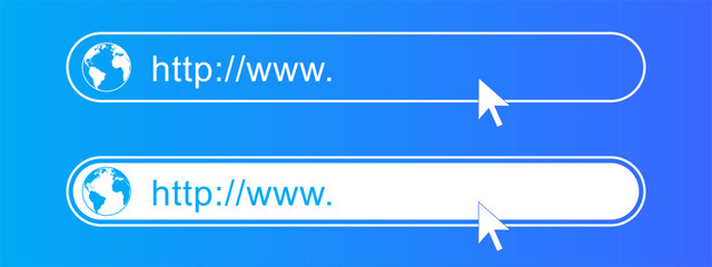Address and navigation bar with globe icon and mouse click pointer cursor arrow, business concept search www http Vector illustration. minimal flat design for your website.
