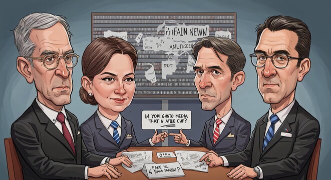 Caricature of Media Figures in a Meeting