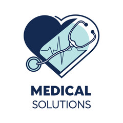 Medical Solutions Emblem with Heart Stethoscope and EKG Tracing for Healthcare Innovation and Wellness Services