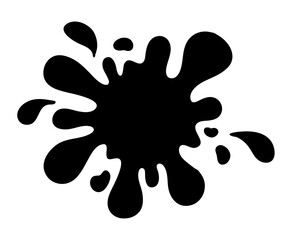 Black ink drop and splashes.Blotter spots, liquid paint drip drop splash and ink splatter. Blobs and splatters. Creating a grunge design element. Isolated vector illustration. Hand drawn sketch style