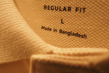 Label on a clothing item made in Bangladesh