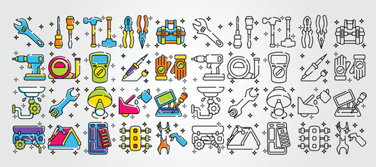 Repair maintenance icon set various colorful icons represent repair tools and services.