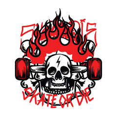 Hand drawn vintage skate skull wheels