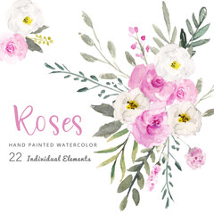 pink green white watercolor flower arrangement collection