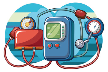 Retro Cartoon Medical Device Illustration Blood Pressure Monitor Health Measurement