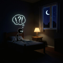 Sleepless Night Thought Pondering Mind Stick Figure in Bed