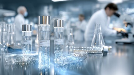 A modern laboratory setting with various scientific equipment and researchers engaged in scientific work.