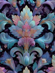 Romantic floral mirror with vintage arch, floral mirror interior, floral mirror palace Vibrant floral pattern with intricate designs.