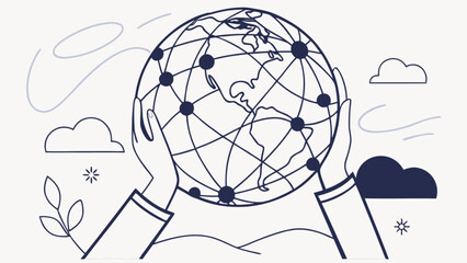Global network connection in hands vector illustration for worldwide business and technology concept design