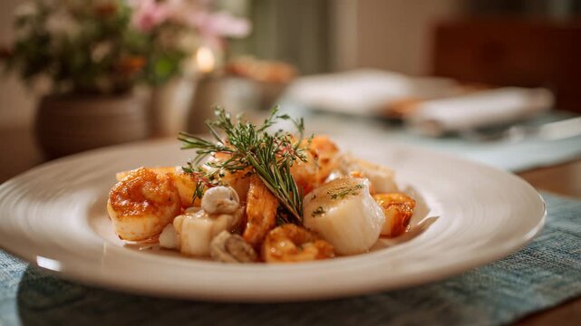shrimps seafood scallop on plate