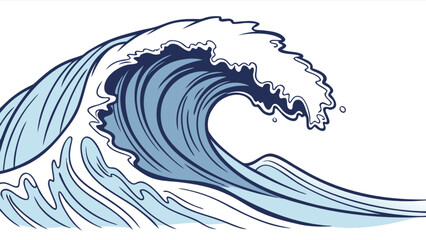 Ocean wave vector illustration for surfing and sea concept in blue and white color scheme design image