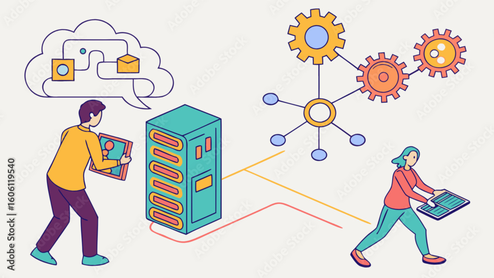 Aufkleber cloud computing network server management and data processing for business and technology solutions