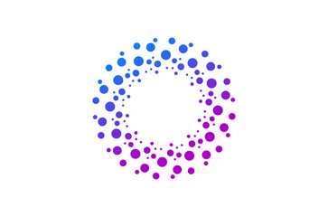 A circular particle orbit logo design for startups and technology businesses. Forming a ring with a purple to blue gradient.