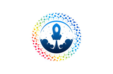 Rocket launching into space logo design, Startup technology business vector icon symbol.