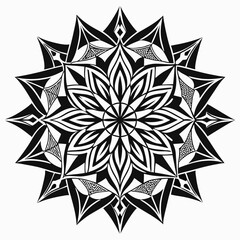 Intricate black and white geometric mandala pattern with star shape abstract background