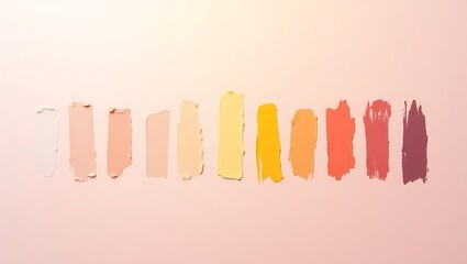 Obraz premium Makeup foundation swatches on pink background beauty product shades for skin tone matching and color palette