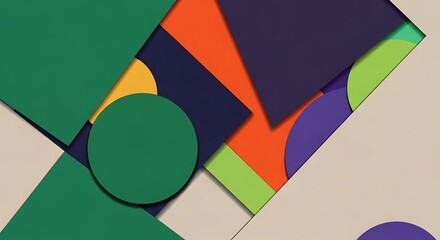 Colorful geometric shapes layered design.