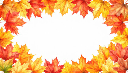 Bold maple leaves forming top and bottom half-frame with rich autumn tones.