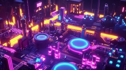 Futuristic city with neon lights, Cyberpunk cityscape with vibrant colors and abstract shapes and - Powered by Adobe
