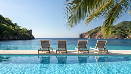 Luxury resort pool vacation with ocean view and lounge chairs for relaxation and summer getaway travel plans