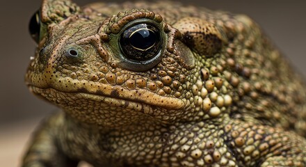 Fototapeta premium Detailed close-up showcasing the fascinating textured skin and captivating eye of a toad