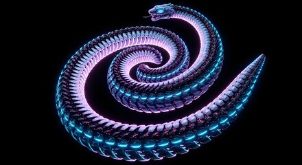 Obraz premium Coiled Cosmic Serpent with Glowing Blue and Purple Pattern