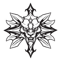 Fierce stylized wolf or lion head emblem with sharp geometric wings and tribal design elements