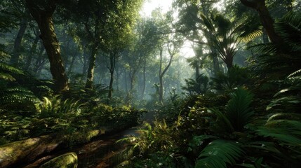 Sunlight Filtering Through a Lush Tropical Forest