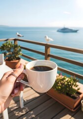 Warm Mug of Coffee with Seaside Ambience