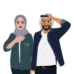 Surprised Couple in Traditional and Modern Attire. Flat Vector character illustration