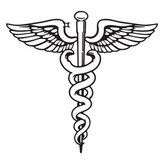 Classic caduceus symbol with wings and serpent representing medicine and healthcare