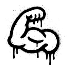 Graffiti style strong bicep isolated in black on a white background