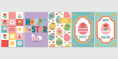 Happy Easter Set of greeting cards, posters, holiday covers.