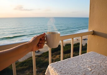 Peaceful Morning with Coffee and Sea View
