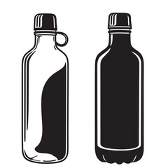 Two black and white bottles with caps container liquid